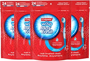 Colgate Max Fresh Wisp Disposable Mini Travel Toothbrushes, Peppermint, 24 Count, 4 Pack