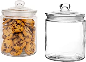 Set of 2 Glass Jar with Lid (2 Liter) | Airtight Glass Storage Cookie Jar for Flour, Pasta, Candy, Dog Treats, Snacks &...