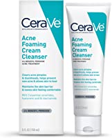 CeraVe Acne Foaming Cream Cleanser | Acne Treatment Face Wash with 4% Benzoyl Peroxide, Hyaluronic Acid, and Niacinamide...