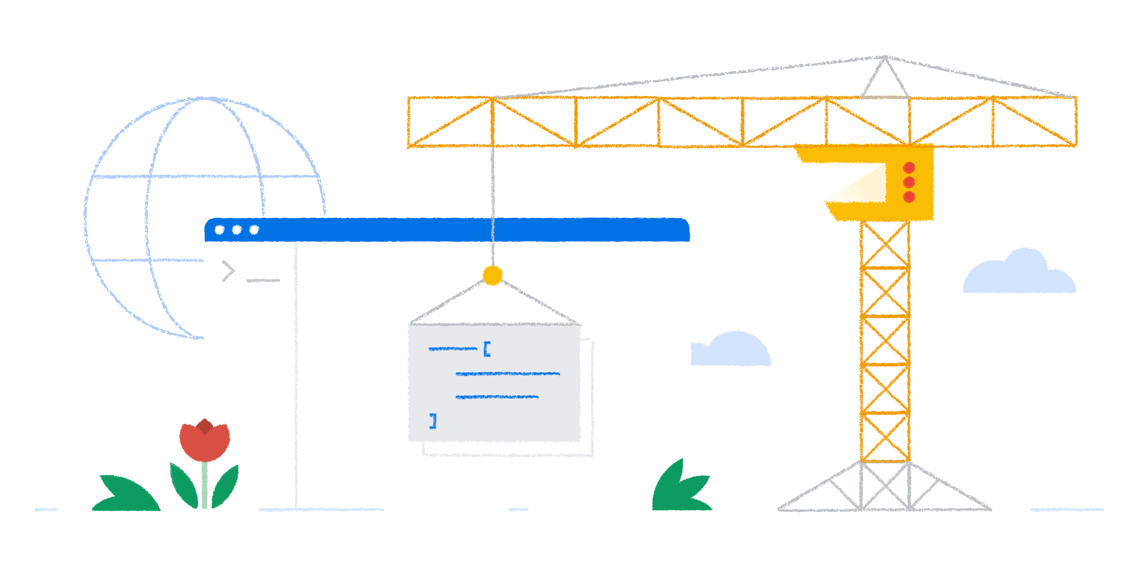 Construction crane lifting a resource into a Chrome tab